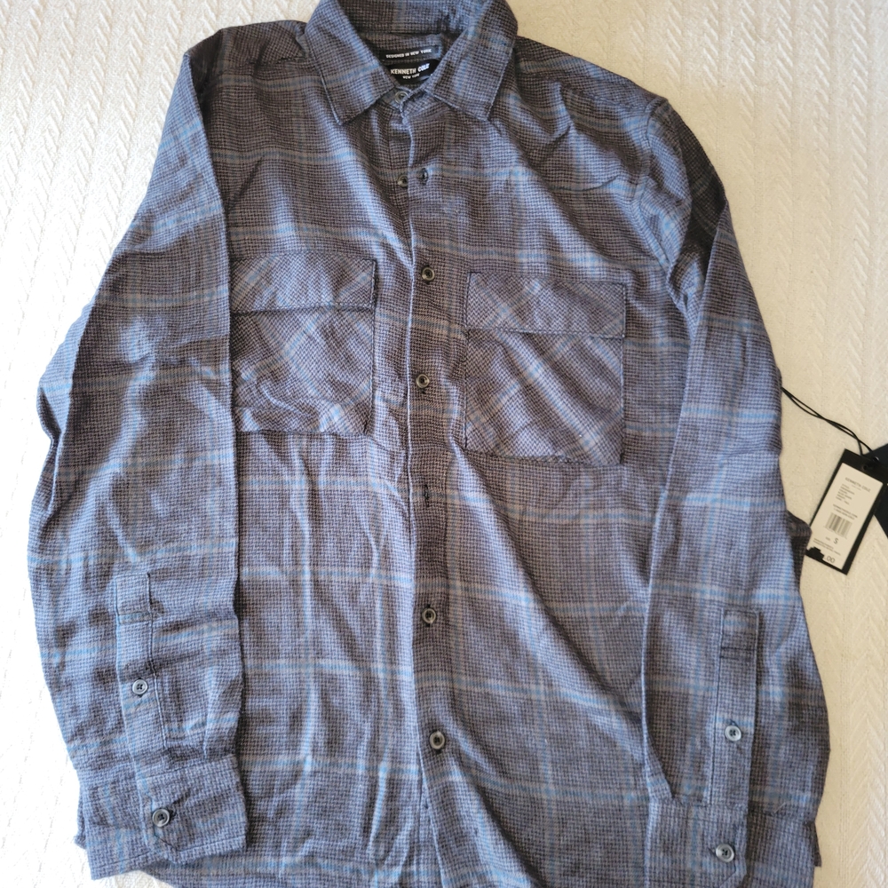 Kenneth Cole Blue Houndstooth Shirt